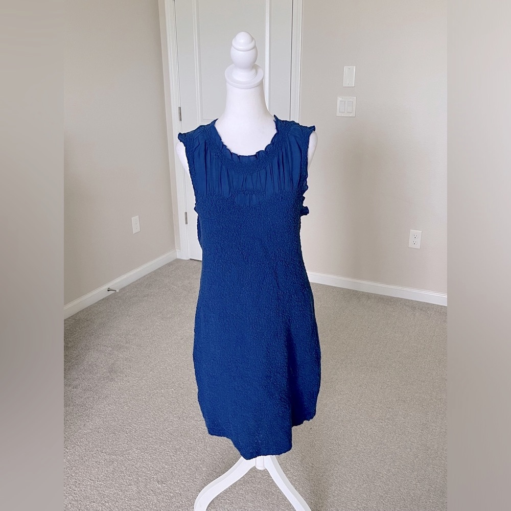 NWT Anthropologie Ruffle Trim Textured Mini Dress Size XL Color Blue